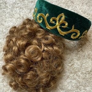 Irish Dance Hair Piece with Green Velvet Headband with Gold Embroidery